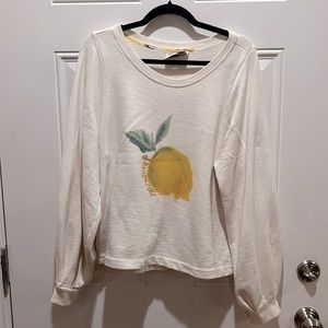 Anthropology lemonade off the shoulder sweatshirt